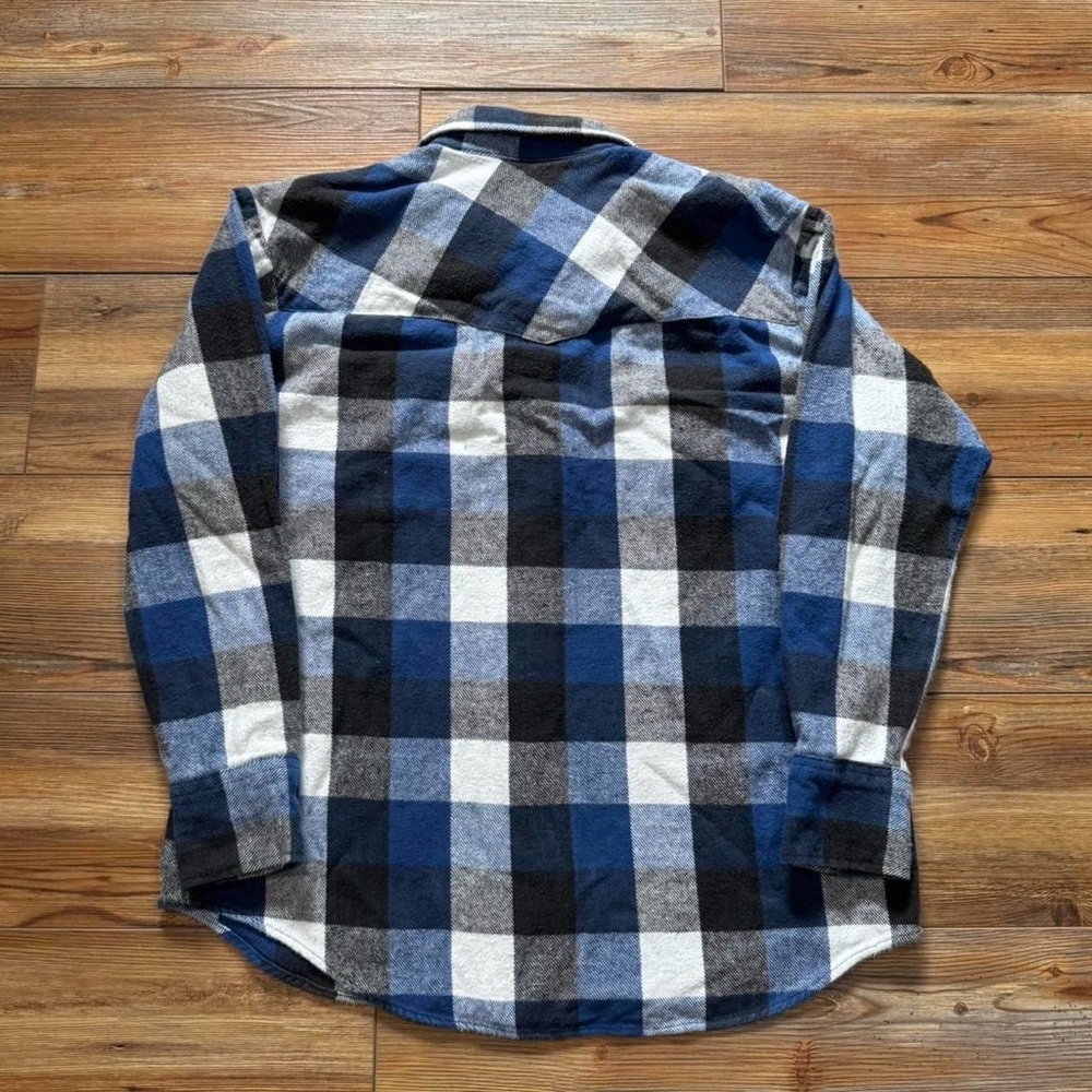 Plaid Button-Down Flannel Shirt in Blue, Black & Gray BIG MAC